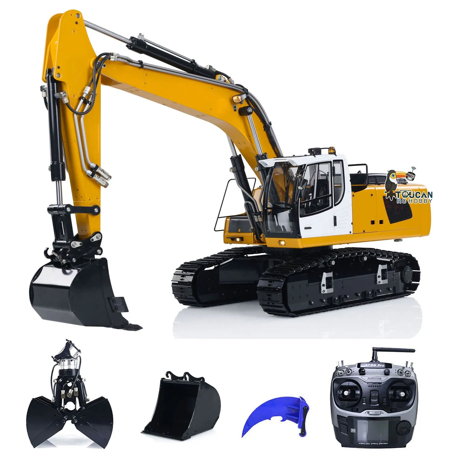 1/14 RC Hydraulic Excavator 946 Digger Clamshell Bucket Ripper Metal Booms Tracks Bucket Rotation Cabin Oil Tube Easter Sale