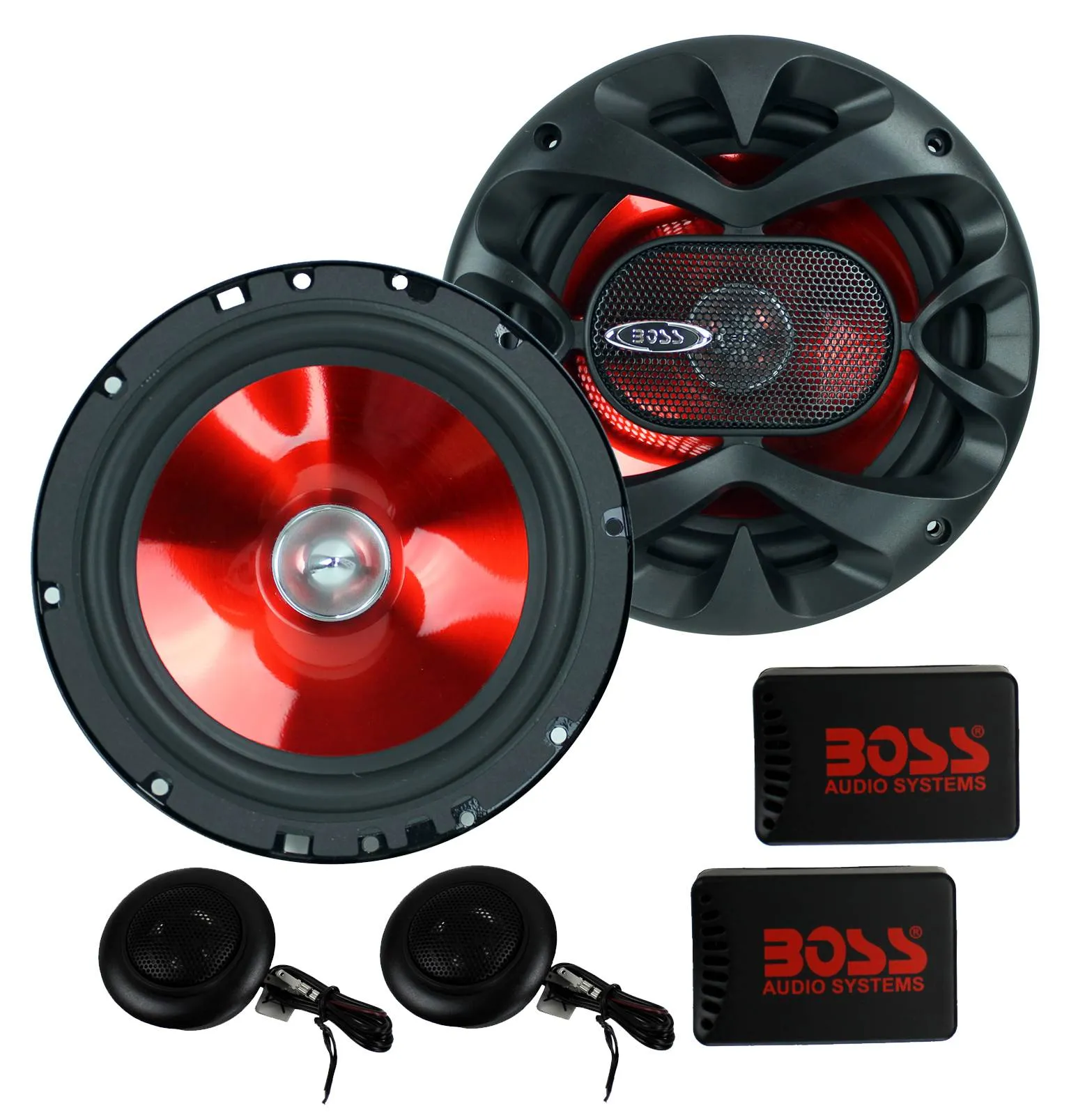 2) BOSS 6.5" 350W Car 2 Way Car Audio Speakers System Red Stereo (Refurbished)