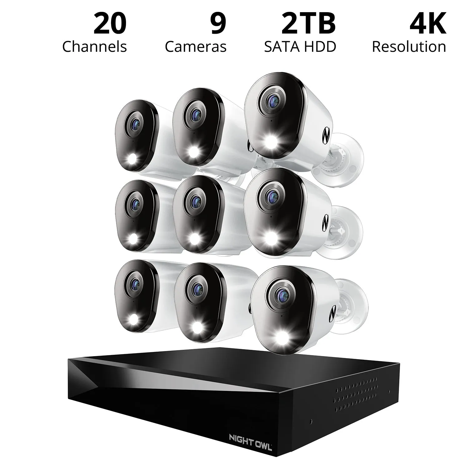 2-Way Audio 20 Channel DVR Security System with 2TB Hard Drive and 9 Wired 4K Deterrence Cameras