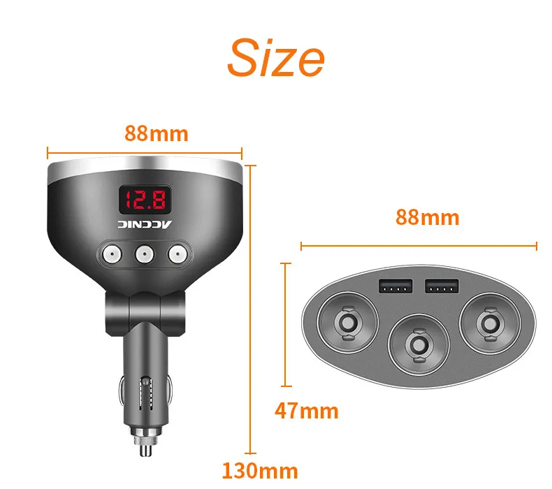 3 in 1 Dual USB Car Cigarette Lighter Socket