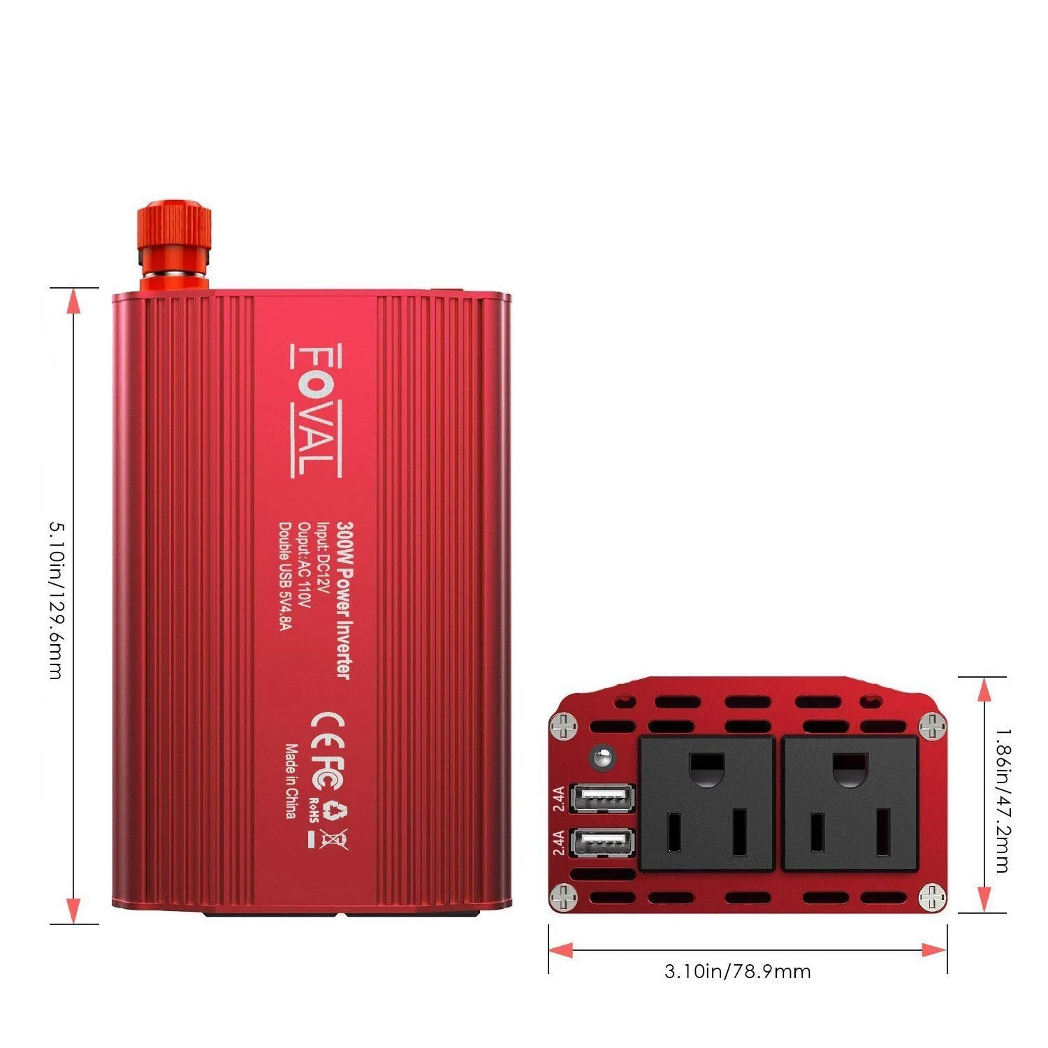 300W Inverter w/4.8a Dual USB Ports