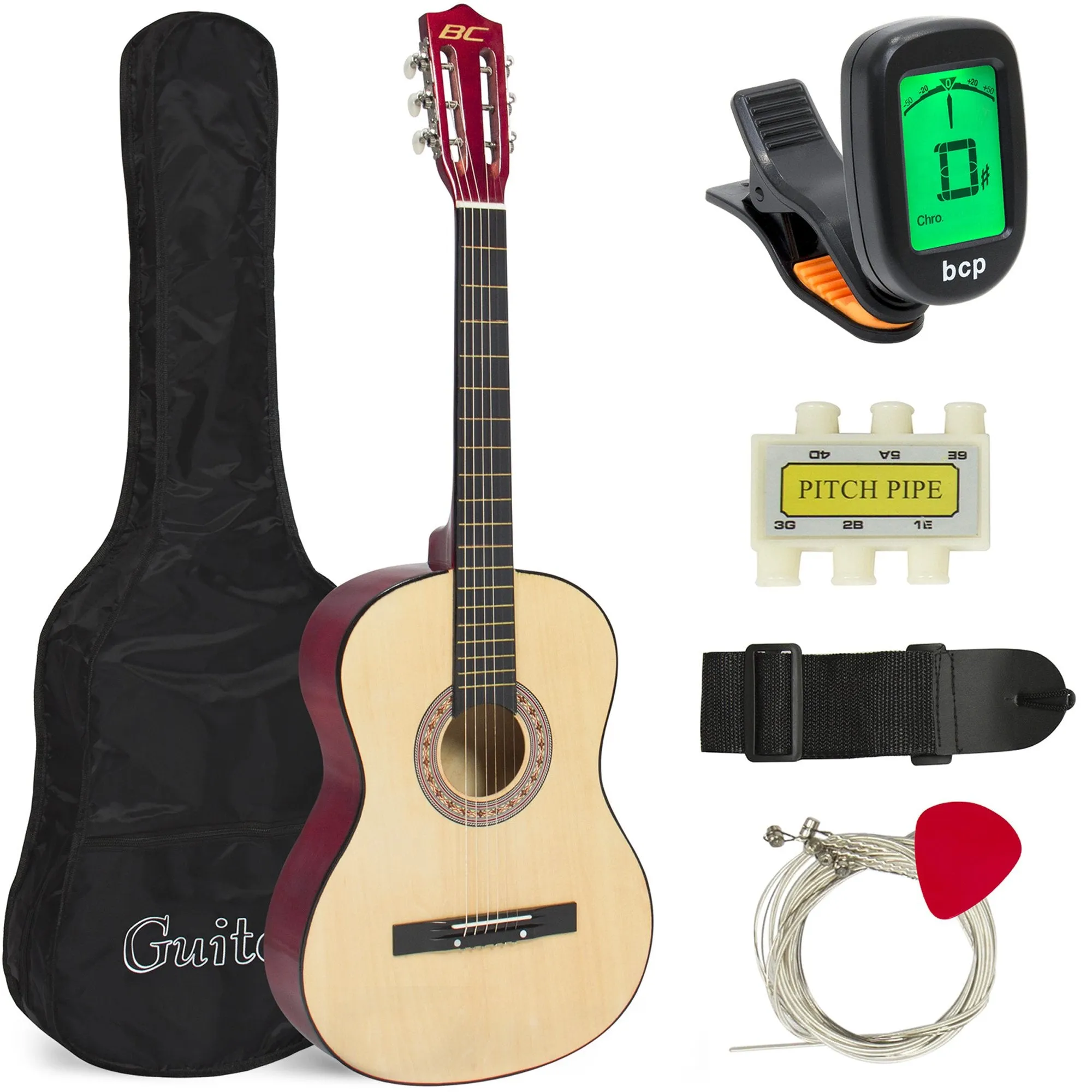 38in Beginner Acoustic Guitar Musical Instrument Kit w/ Case, Strap, Tuner