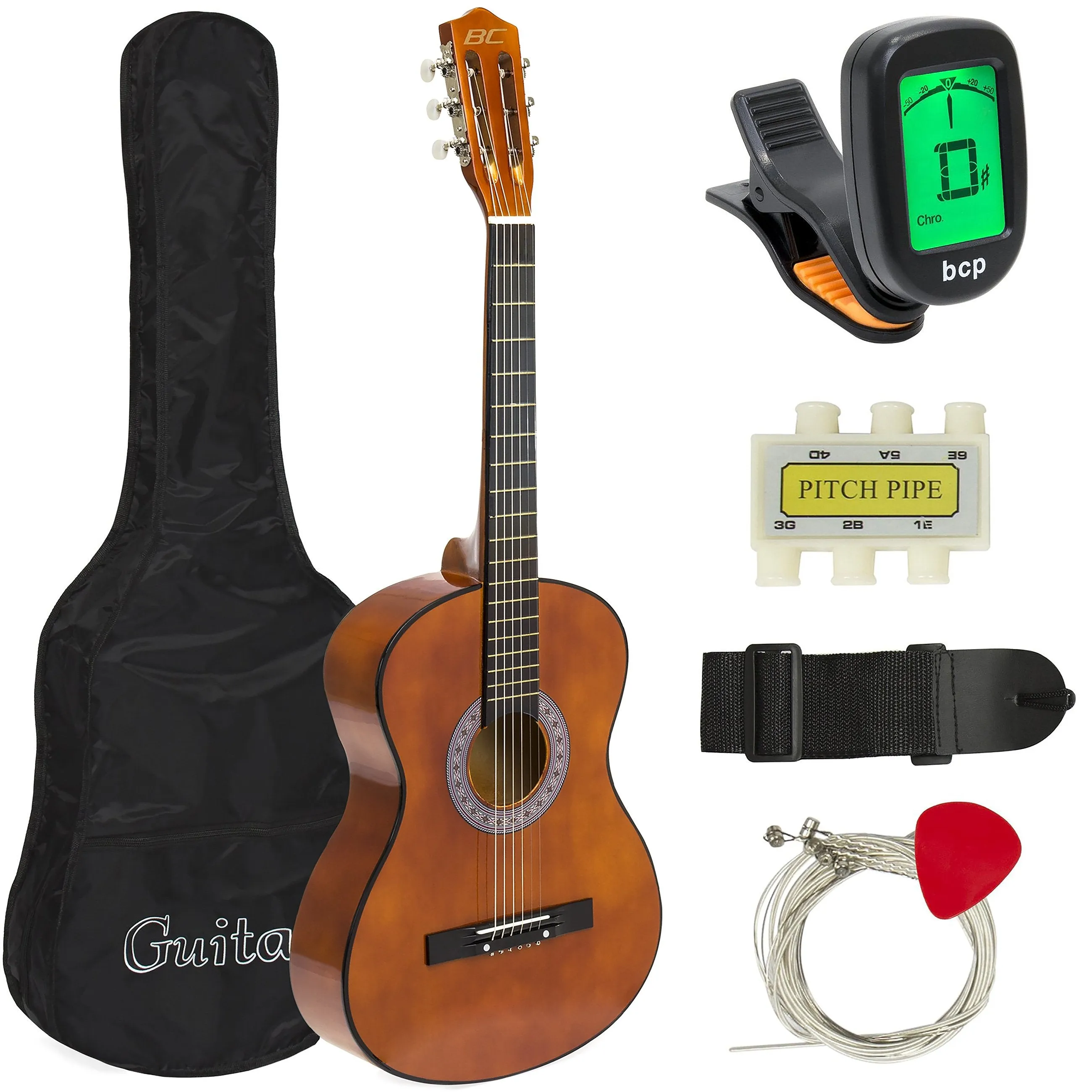 38in Beginner Acoustic Guitar Musical Instrument Kit w/ Case, Strap, Tuner