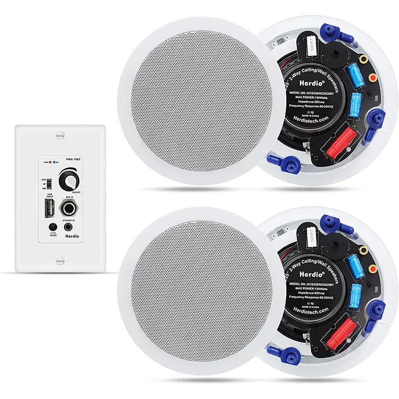 5.25" Ceiling Bluetooth Speakers 600 Watts 2-Way HCS528-16BT-4CH (4 Speakers)