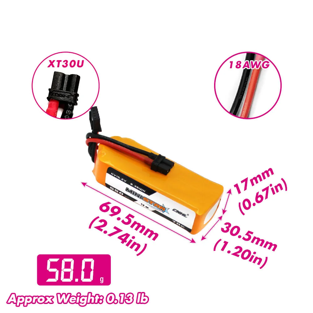 6 Packs CNHL MiniStar HV 550mAh 15.2V 4S 70C Lipo Battery with XT30U