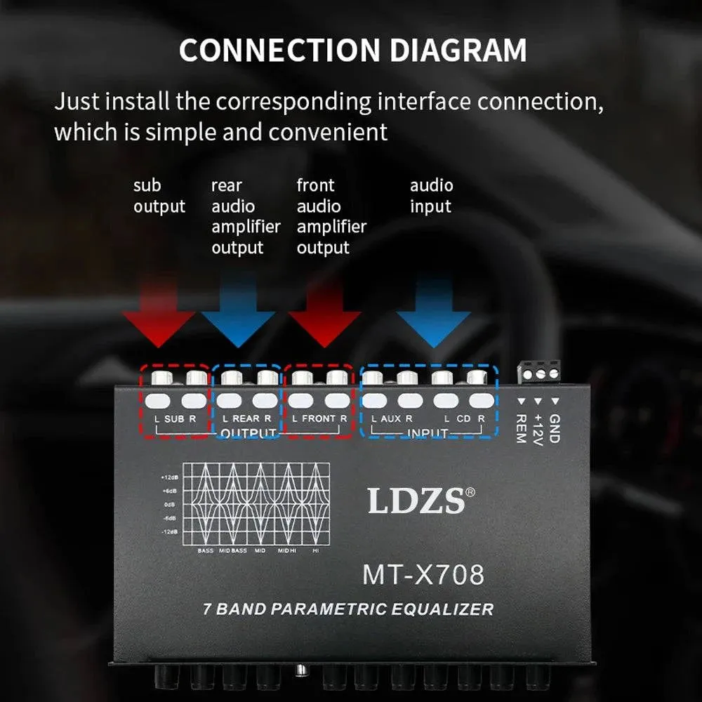 7 Band Car Equalizer Multifunctional Car Audio EQ Tuning Crossover Amplifier Parametric Equalizer Car Audio Equalizer