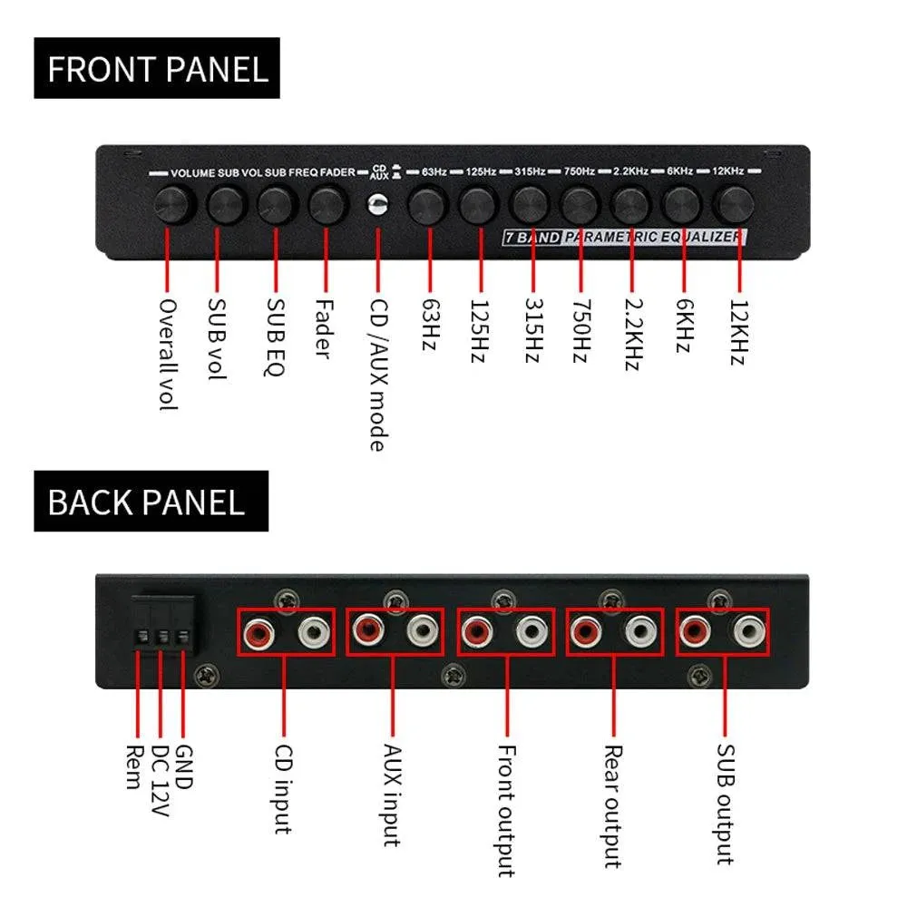 7 Band Car Equalizer Multifunctional Car Audio EQ Tuning Crossover Amplifier Parametric Equalizer Car Audio Equalizer