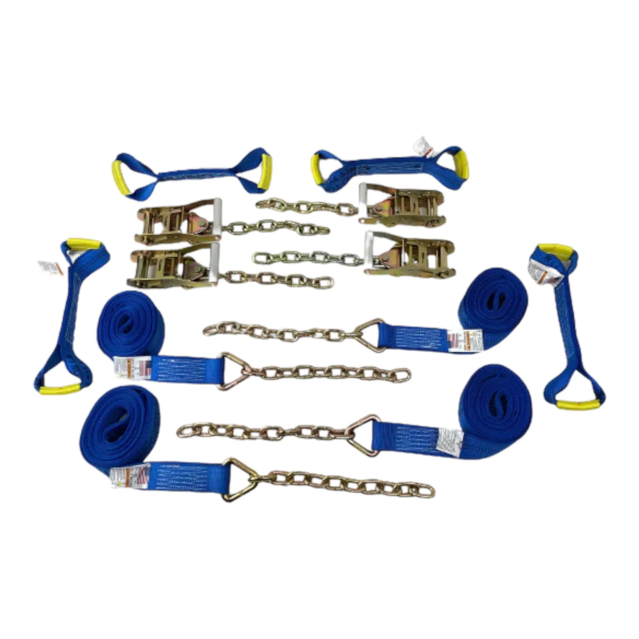 8 Point DiamondWeave™  14 Ft Strap Kit for Rollback/Flatbed Tie Downs with 12" Chain Tail | COLOR OPTIONS