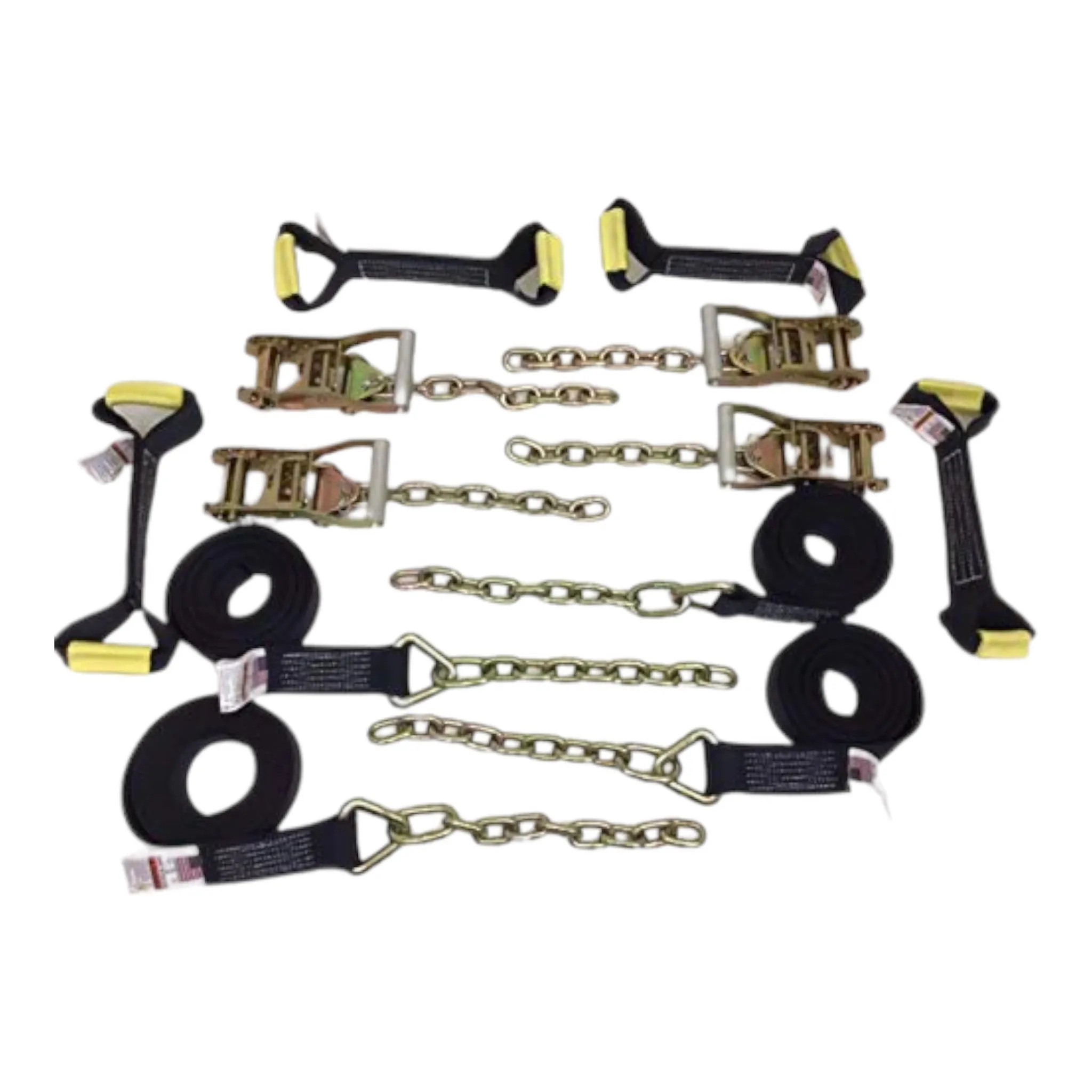 8 Point DiamondWeave™  14 Ft Strap Kit for Rollback/Flatbed Tie Downs with 12" Chain Tail | COLOR OPTIONS