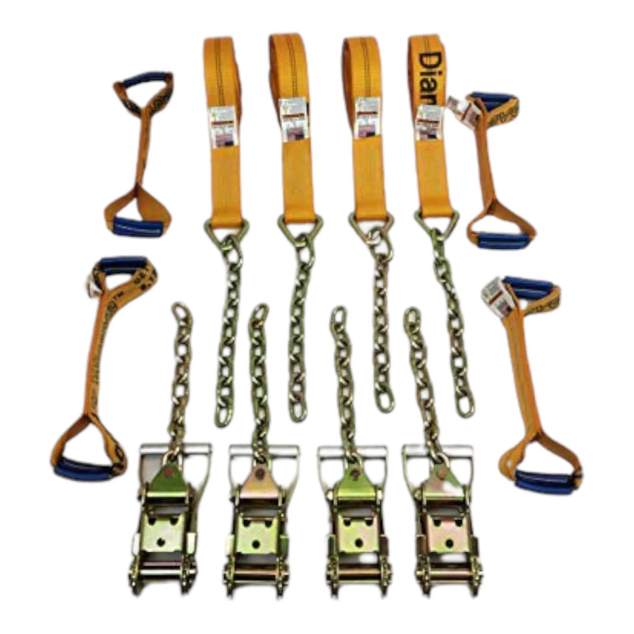 8 Point DiamondWeave™  14 Ft Strap Kit for Rollback/Flatbed Tie Downs with 12" Chain Tail | COLOR OPTIONS