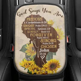 African American God Says You Are Sunflower Seat Box Cover, Bible Verse Car Center Console Cover, Scripture Interior Car Accessories