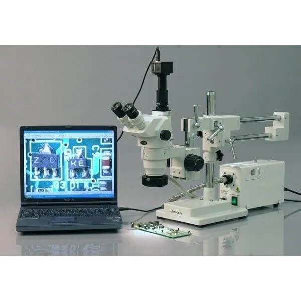 AmScope ZM-4 Series Ultimate Zoom Trinocular Stereo Microscope 3.35X-45X Magnification on 3D Boom Stand