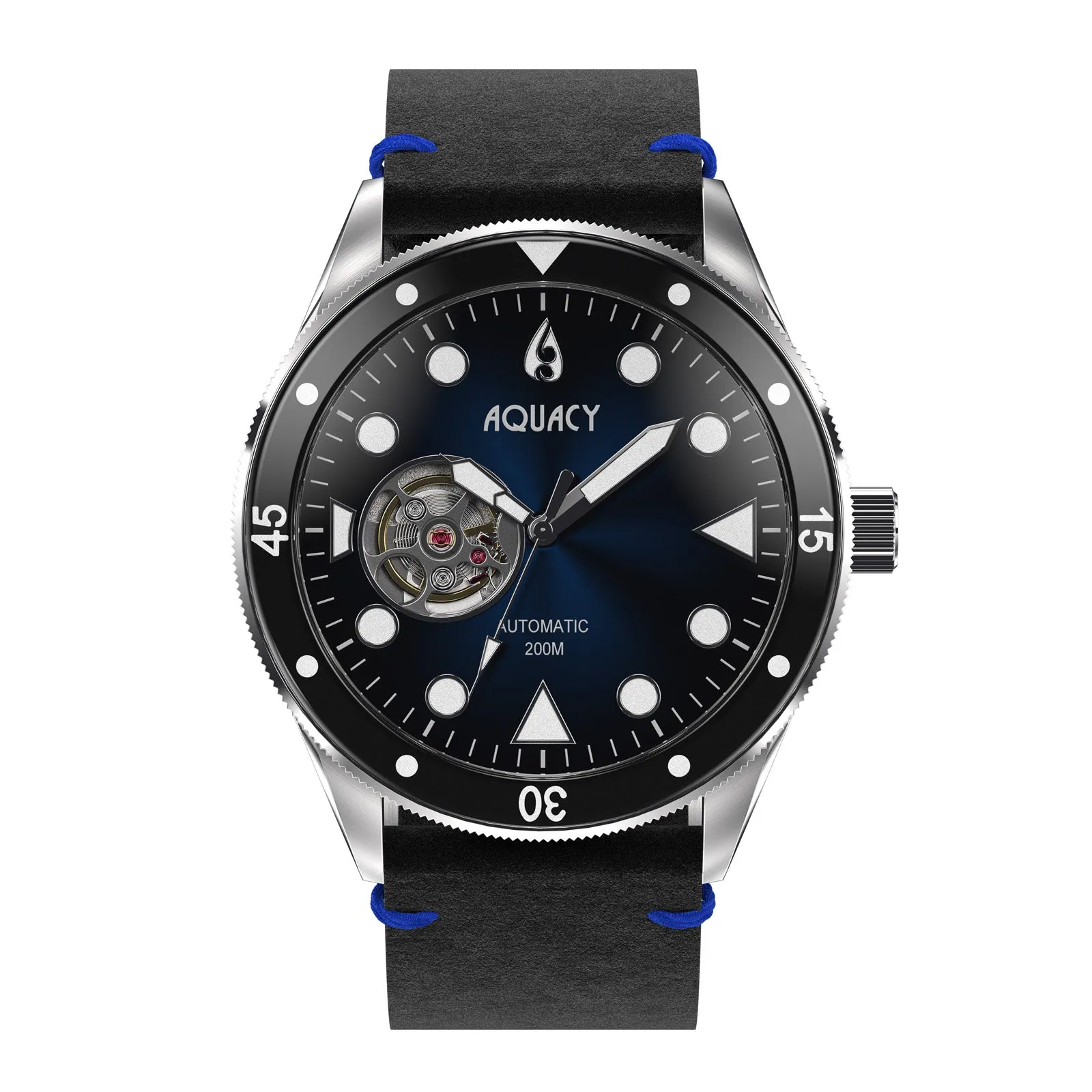 Aquacy Hei Matau Cave Diver Open Heart Men's Automatic 200M Vintage Blue Black Dive Watch CD.38.BLB.B.L