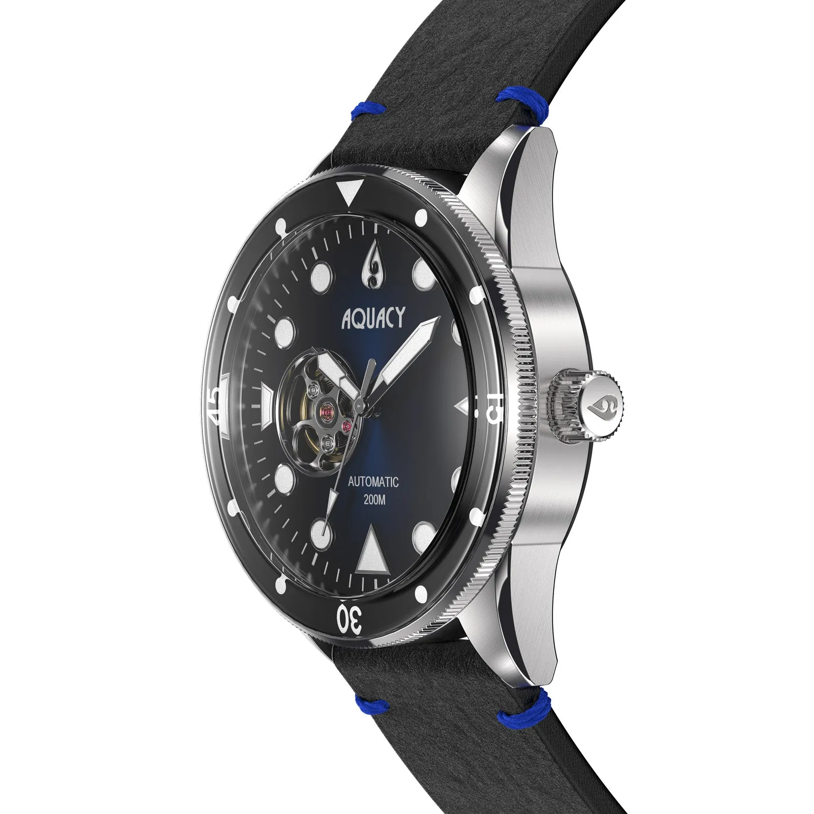 Aquacy Hei Matau Cave Diver Open Heart Men's Automatic 200M Vintage Blue Black Dive Watch CD.38.BLB.B.L