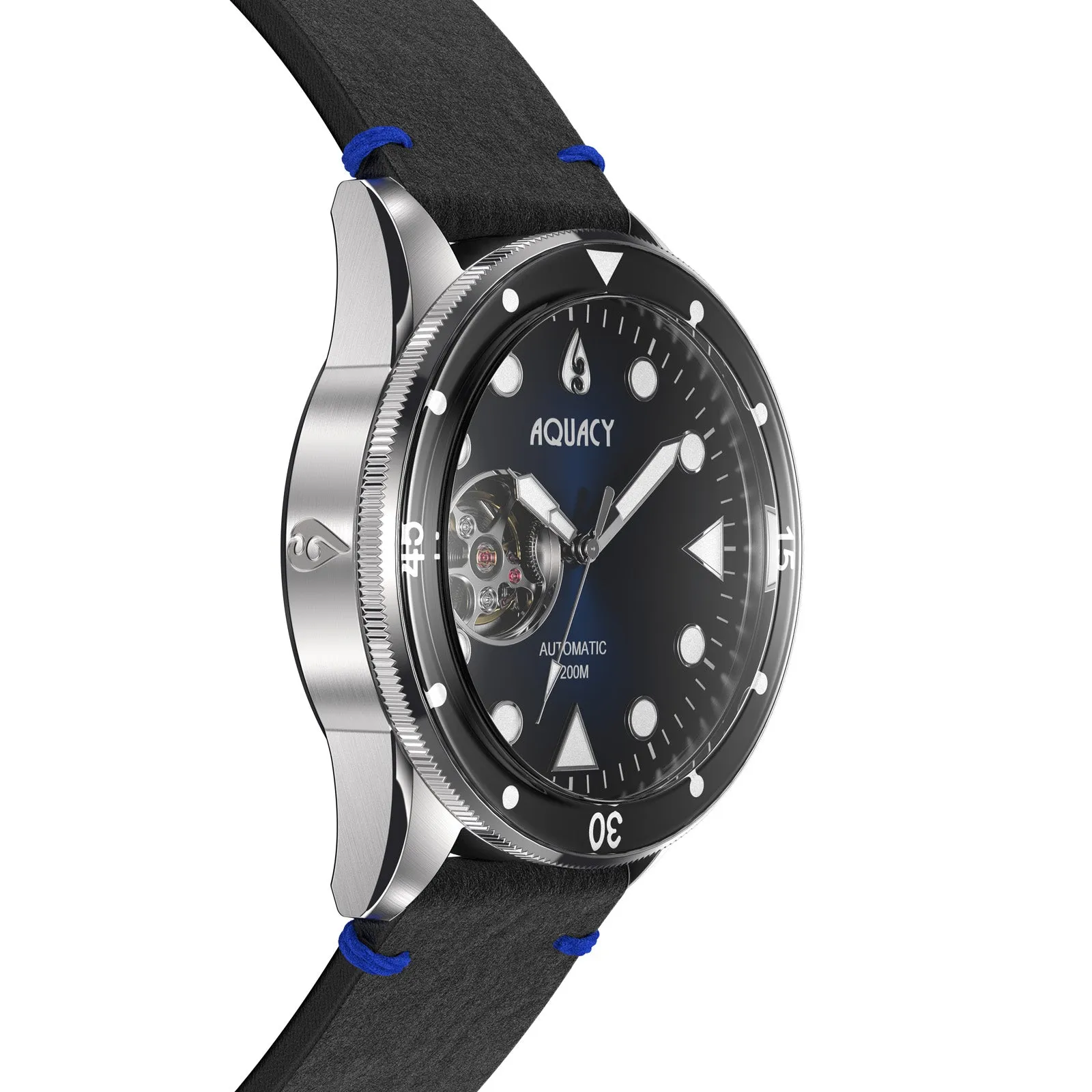 Aquacy Hei Matau Cave Diver Open Heart Men's Automatic 200M Vintage Blue Black Dive Watch CD.38.BLB.B.L