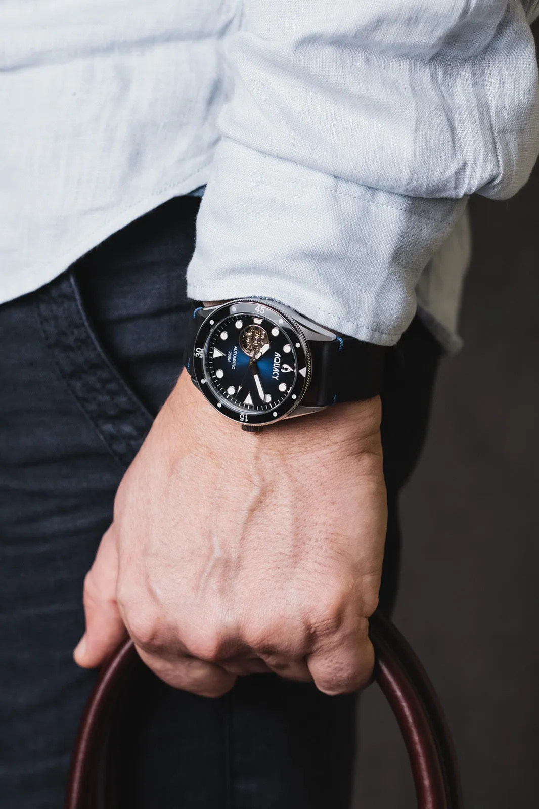 Aquacy Hei Matau Cave Diver Open Heart Men's Automatic 200M Vintage Blue Black Dive Watch CD.38.BLB.B.L