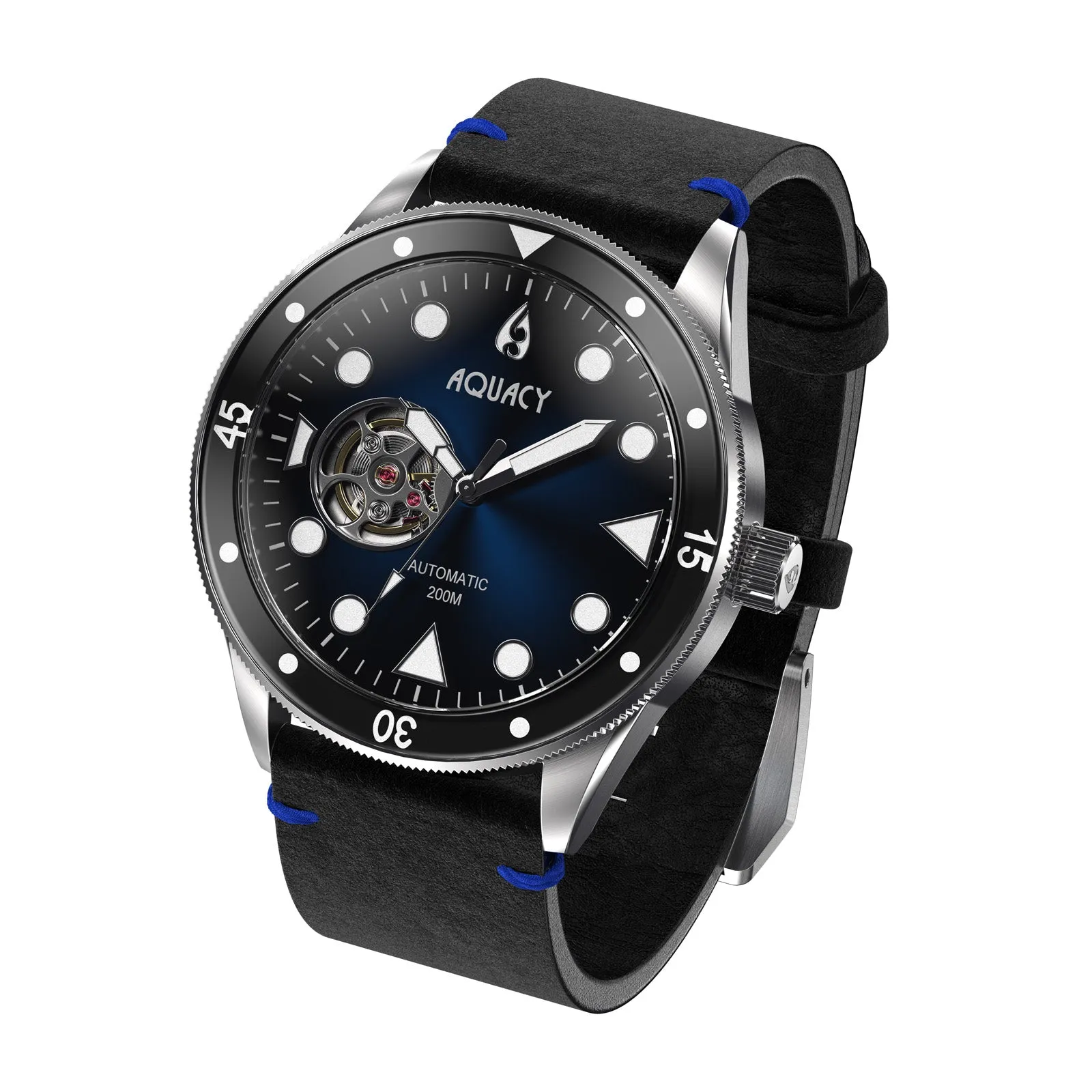 Aquacy Hei Matau Cave Diver Open Heart Men's Automatic 200M Vintage Blue Black Dive Watch CD.38.BLB.B.L