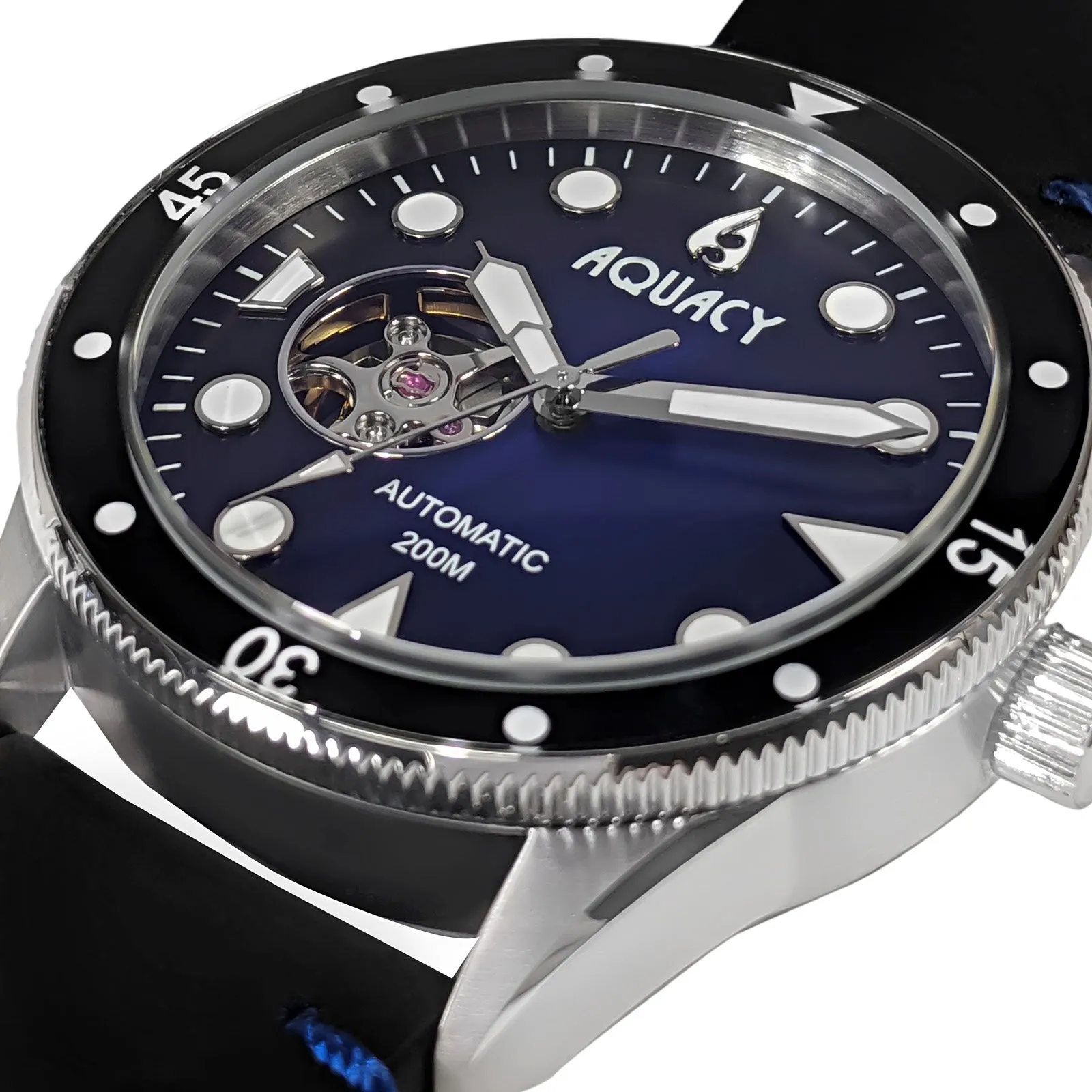 Aquacy Hei Matau Cave Diver Open Heart Men's Automatic 200M Vintage Blue Black Dive Watch CD.38.BLB.B.L