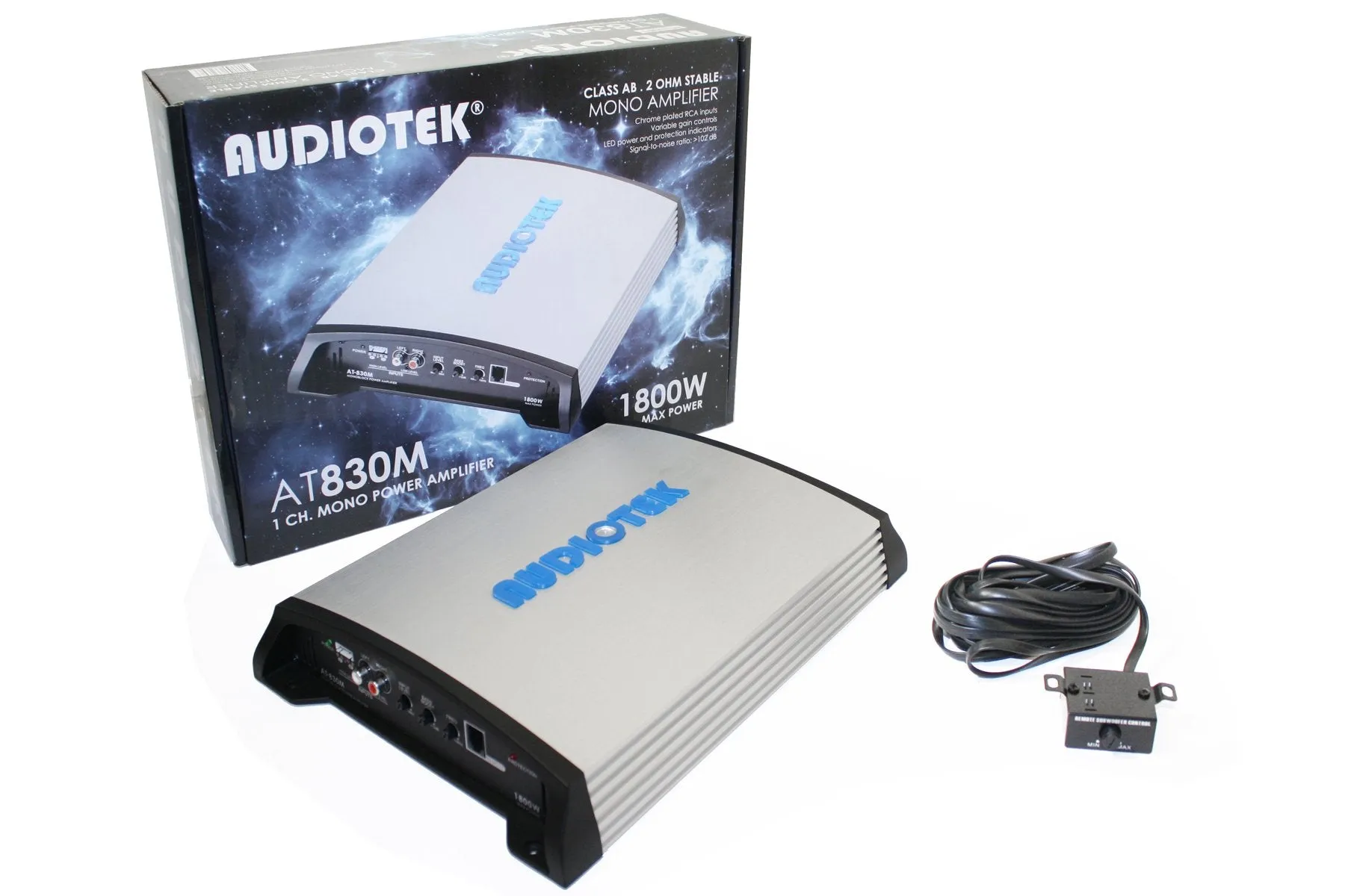 Audiotek At830M Class Ab 1 Channel Mono 2 Ohm Stable 1800W Stereo Power Car Amplifier W/Bass Control