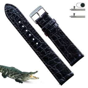 Black Flat Alligator Skin Watch Band | No-padding Gator Wristwatch Strap