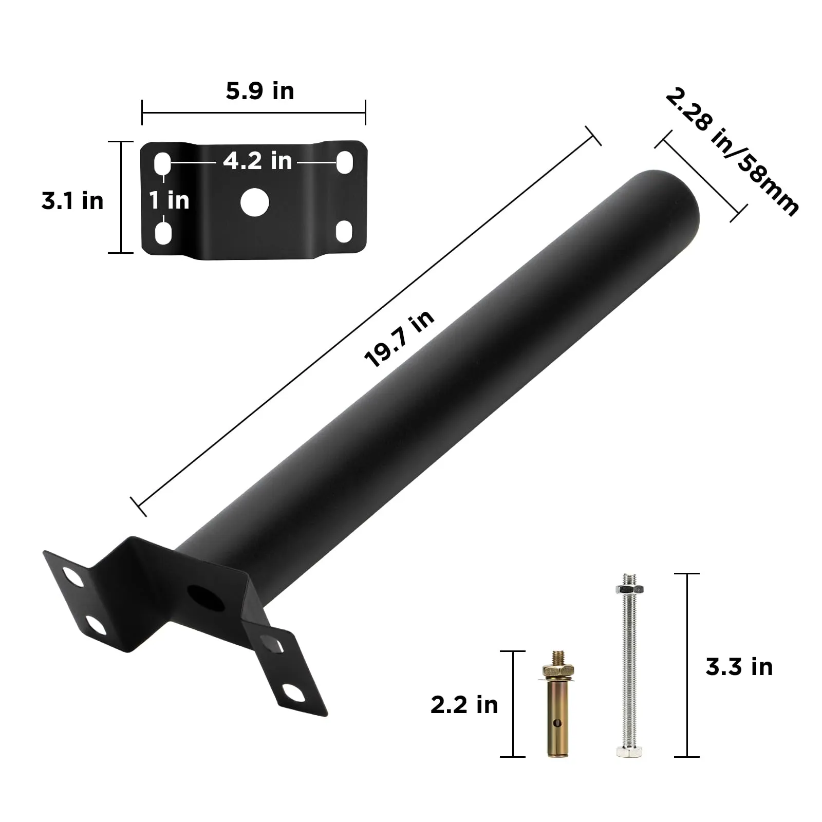 Black Solar street light mounting bracket -2.3" Diameter