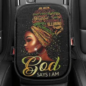 Black Woman God Says I Am Seat Box Cover, Bible Verse Car Center Console Cover, Scripture Interior Car Accessories