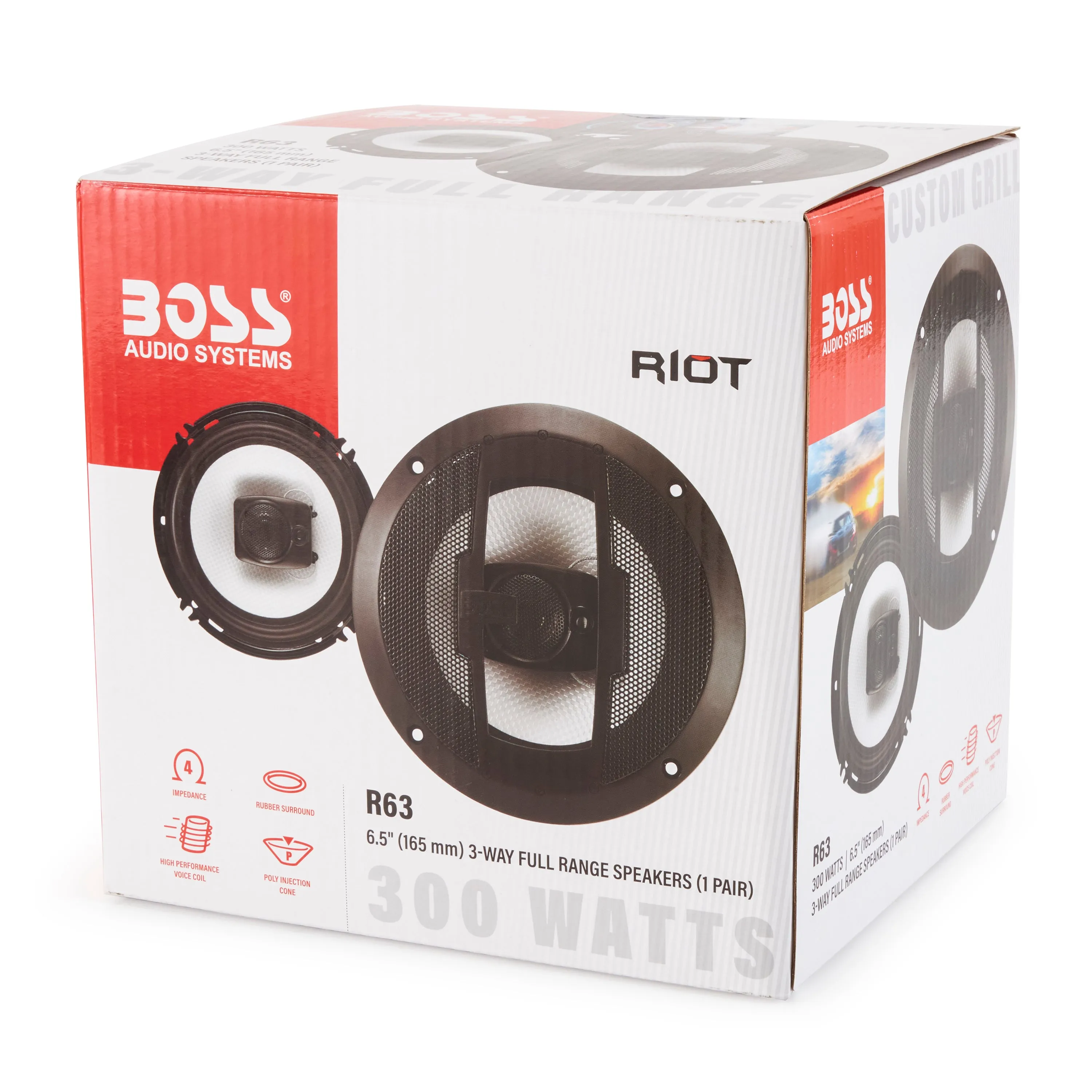 Boss Audio R63 Riot 6.5" 300W 3 Way 4 Ohm Car Audio Coaxial Stereo Speaker, Pair