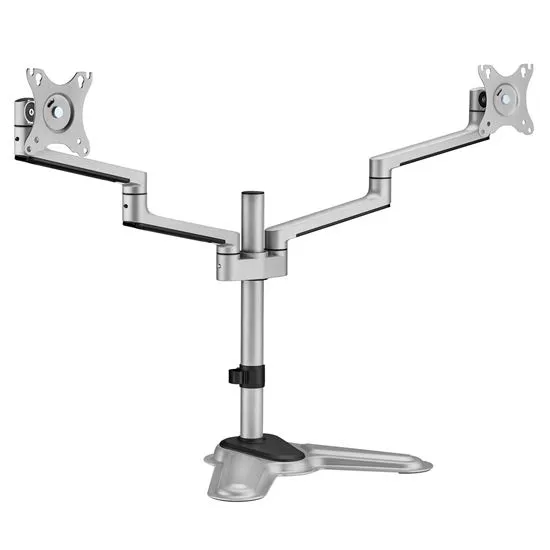 BRATECK 17"-32" Dual  Arm Premium Articulating Monitor Stand. Arm Extension 447mm, Built-in Cable Management, Detachable VESA Plate. Free Standing Base. Pole Height 398mm. Matte Grey Colour.