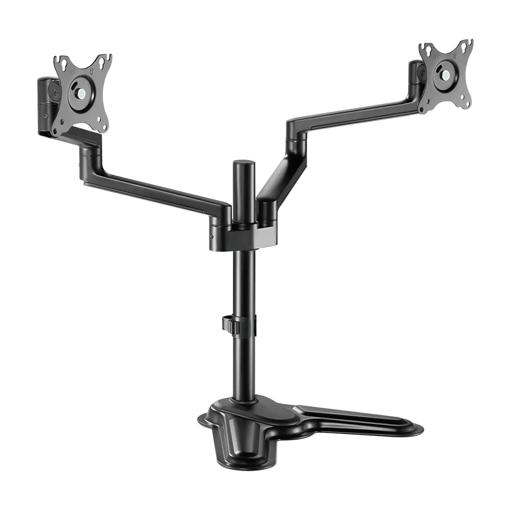 BRATECK 17"-32" Dual  Arm Premium Articulating Monitor Stand. Arm Extension 447mm, Built-in Cable Management, Detachable VESA Plate. Free Standing Base. Pole Height 398mm. Matte Grey Colour.