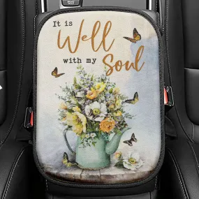 Butterflies Flowers It Is Well With My Soul Seat Box Cover, Bible Verse Car Center Console Cover, Scripture Interior Car Accessories