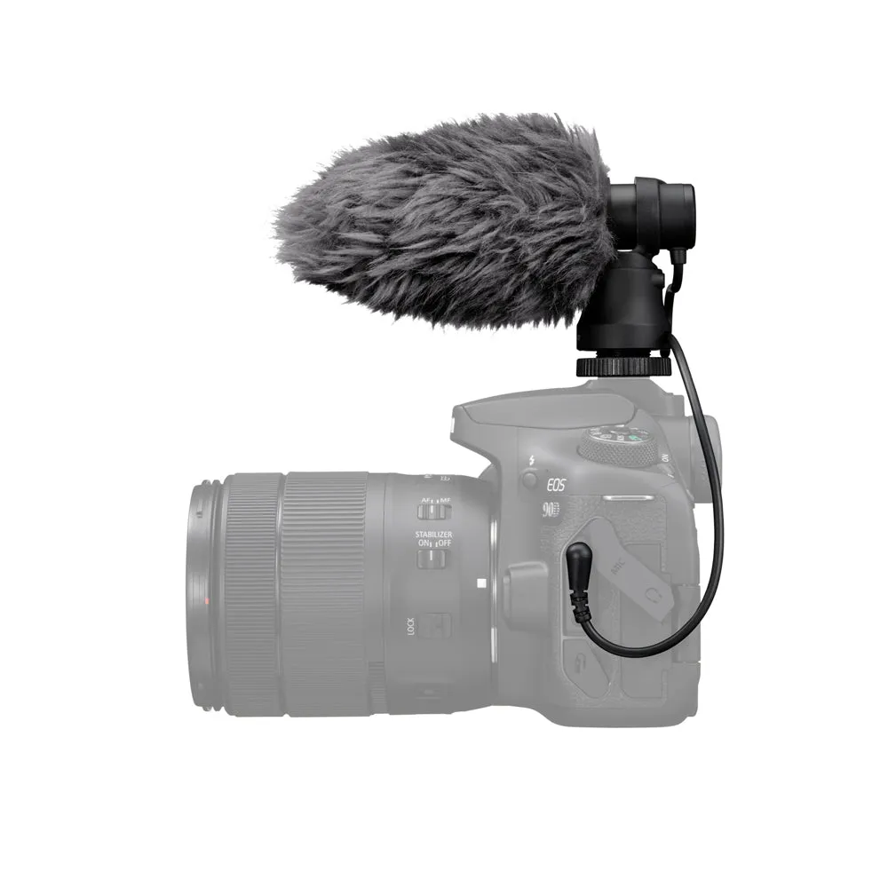 Canon DM-E100 Directional Stereo Microphone with Wired 3.5mm Audio Jack, Integrated Shock Mount, Windscreen for EOS Digital Camera, Vlogging, Video Recording & Production