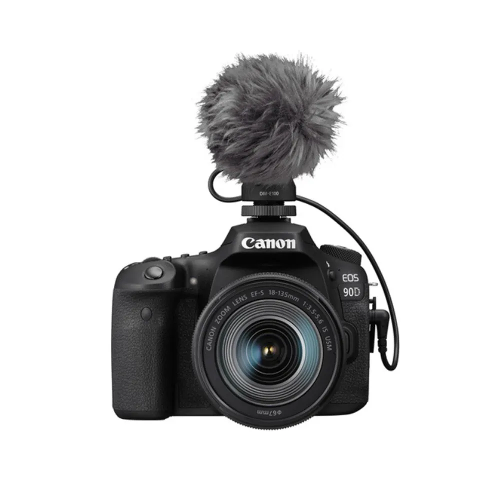 Canon DM-E100 Directional Stereo Microphone with Wired 3.5mm Audio Jack, Integrated Shock Mount, Windscreen for EOS Digital Camera, Vlogging, Video Recording & Production