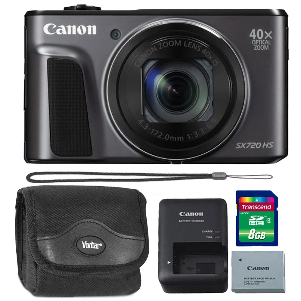 Canon PowerShot SX720 20.3MP Digital Camera Black with 8GB Memory Card and Camera Case