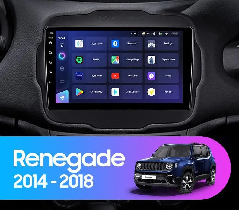 Car Dealz Elite 4G Data Model 10.2" Android 12.0 For Jeep Renegade 2014 - 2018 In Dash Plus OEM Fascia