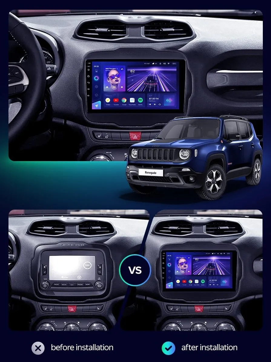 Car Dealz Elite 4G Data Model 10.2" Android 12.0 For Jeep Renegade 2014 - 2018 In Dash Plus OEM Fascia