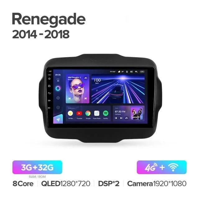 Car Dealz Elite 4G Data Model 10.2" Android 12.0 For Jeep Renegade 2014 - 2018 In Dash Plus OEM Fascia