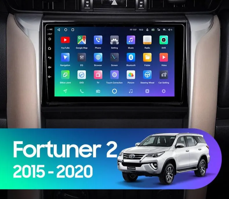 Car Dealz Premium Advanced 4G Data Model 10.2" Android 12.0 For Toyota Fortuner 2 2015 - 2020 In Dash Plus OEM Fascia