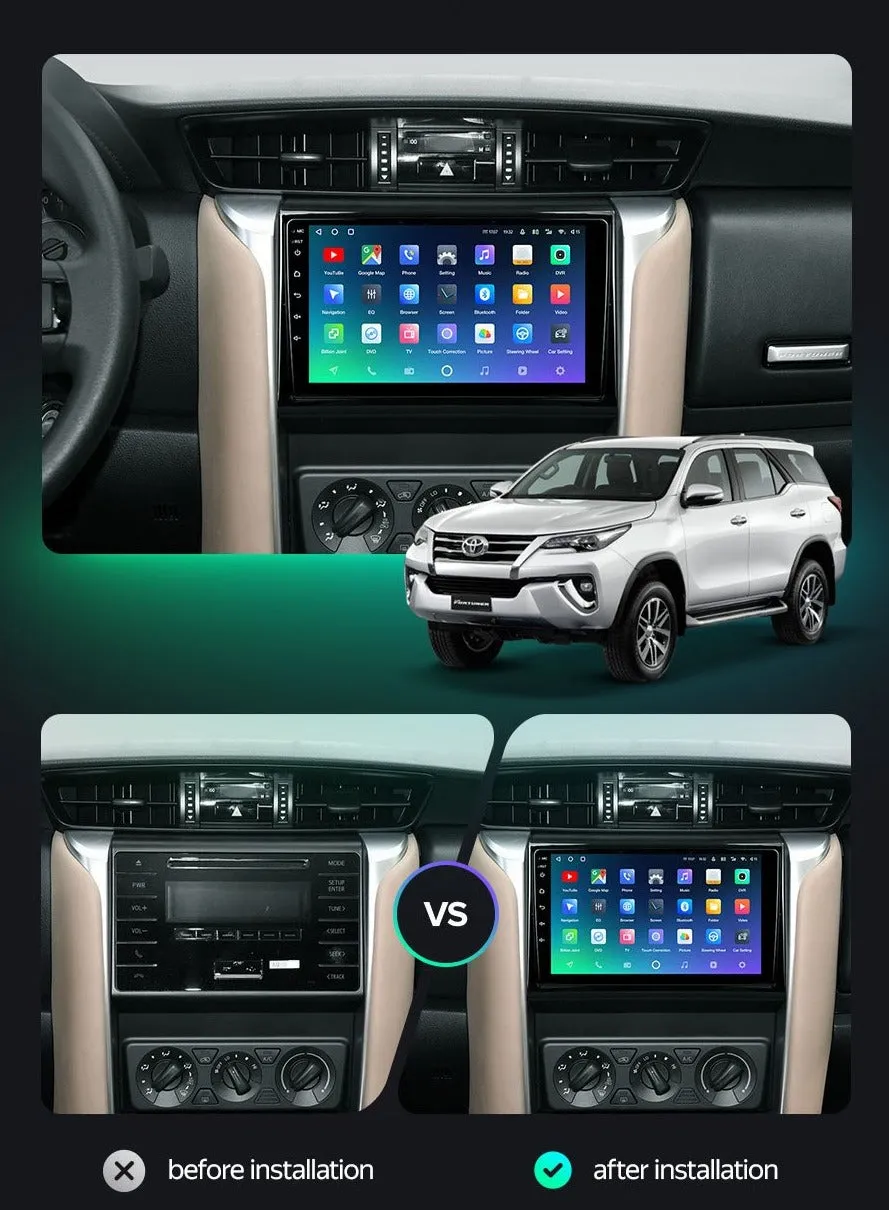 Car Dealz Premium Advanced 4G Data Model 10.2" Android 12.0 For Toyota Fortuner 2 2015 - 2020 In Dash Plus OEM Fascia