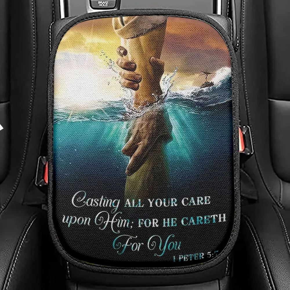 Casting All Your Care Upon Him 1 Peter 57 Kjv Bible Verse Seat Box Cover, Bible Verse Car Center Console Cover, Scripture Interior Car Accessories