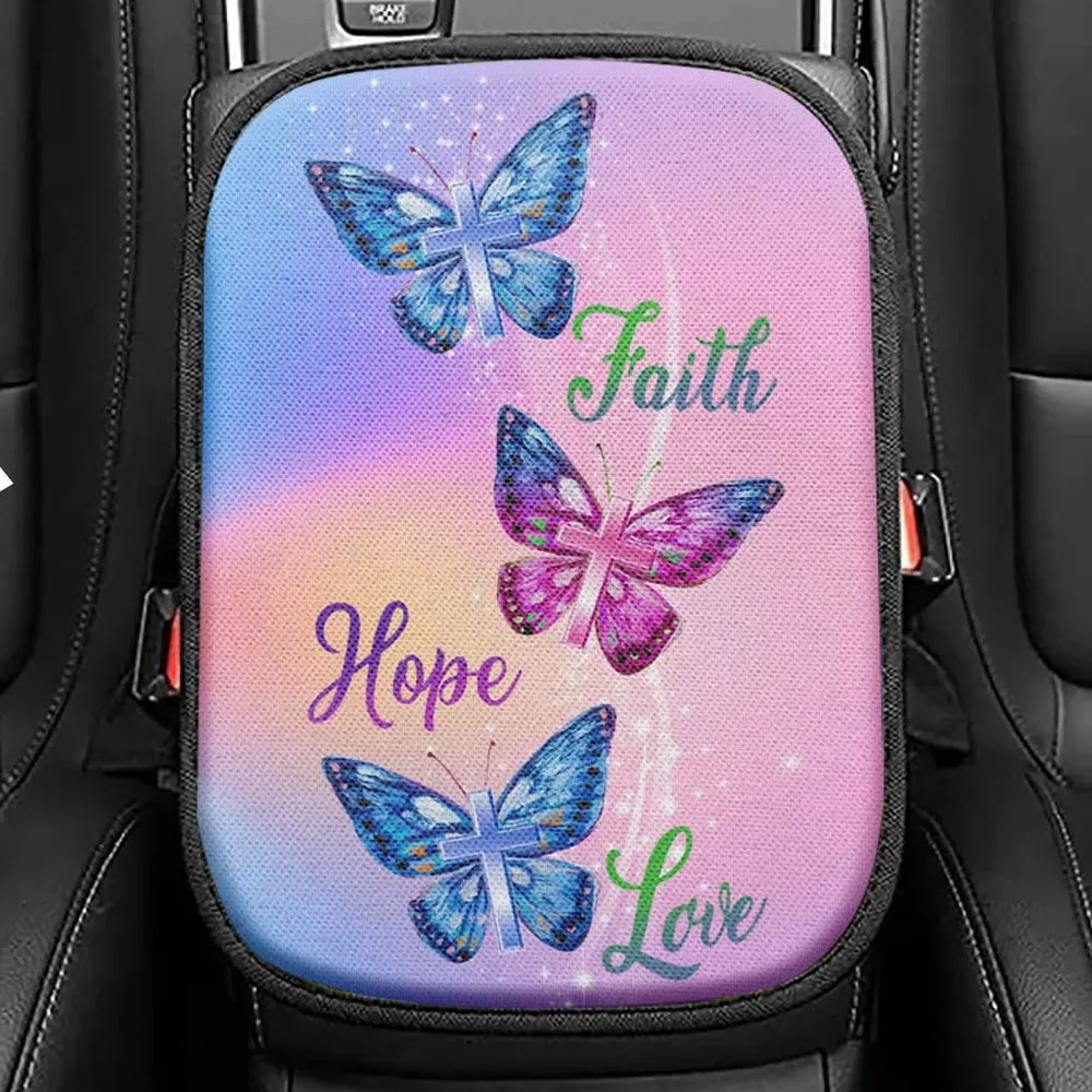 Christian 1 Cross 3 Nails 4 Given Seat Box Cover, Bible Verse Car Center Console Cover, Scripture Interior Car Accessories