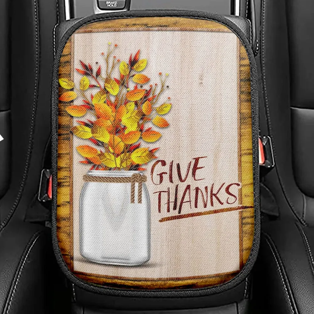 Christian Give Thanks Flowers Seat Box Cover, Bible Verse Car Center Console Cover, Scripture Interior Car Accessories