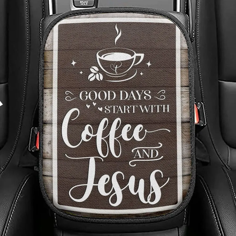 Christian Good Days Start With Coffee And Jesus Seat Box Cover, Bible Verse Car Center Console Cover, Scripture Interior Car Accessories