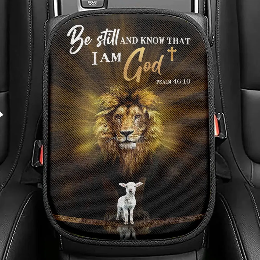 Christian The Lion The Lamb Be Still And Know Seat Box Cover, Bible Verse Car Center Console Cover, Scripture Interior Car Accessories