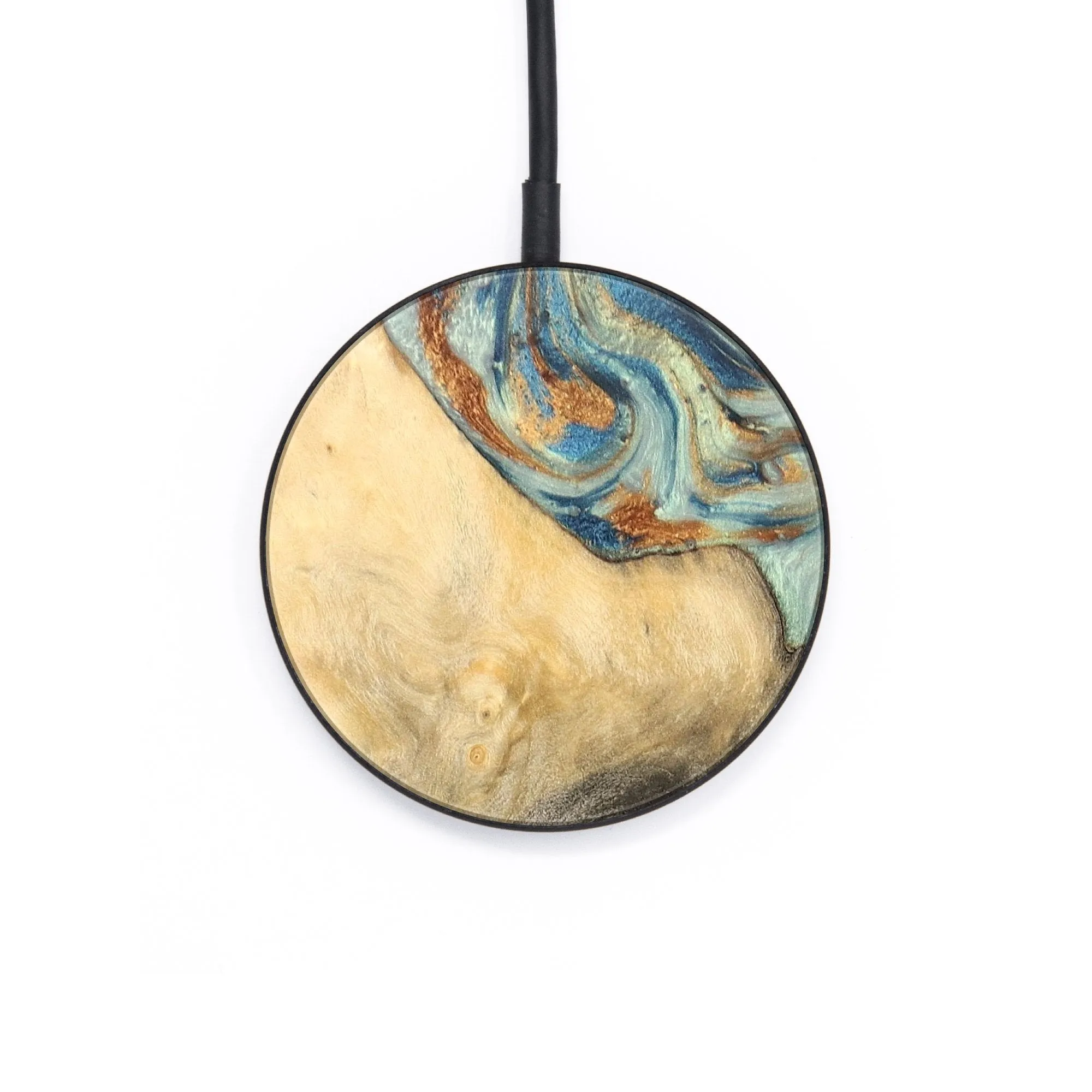 Circle Wood Resin Wireless Charger - Antonio (Teal & Gold, 696904)