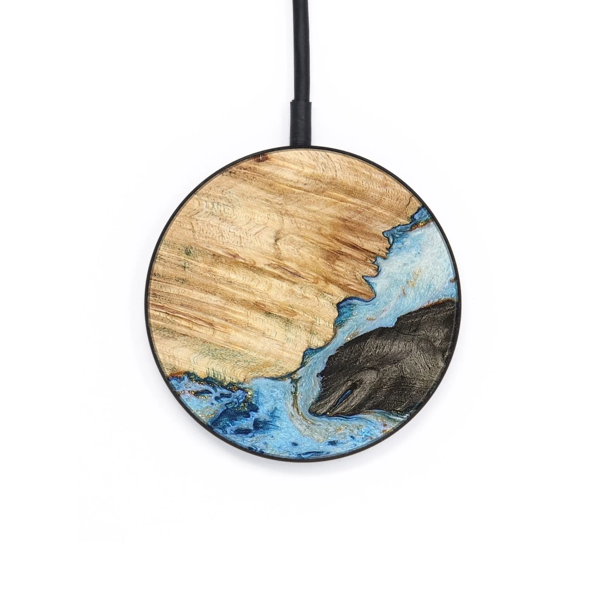 Circle Wood Resin Wireless Charger - Brody (Teal & Gold, 651839)