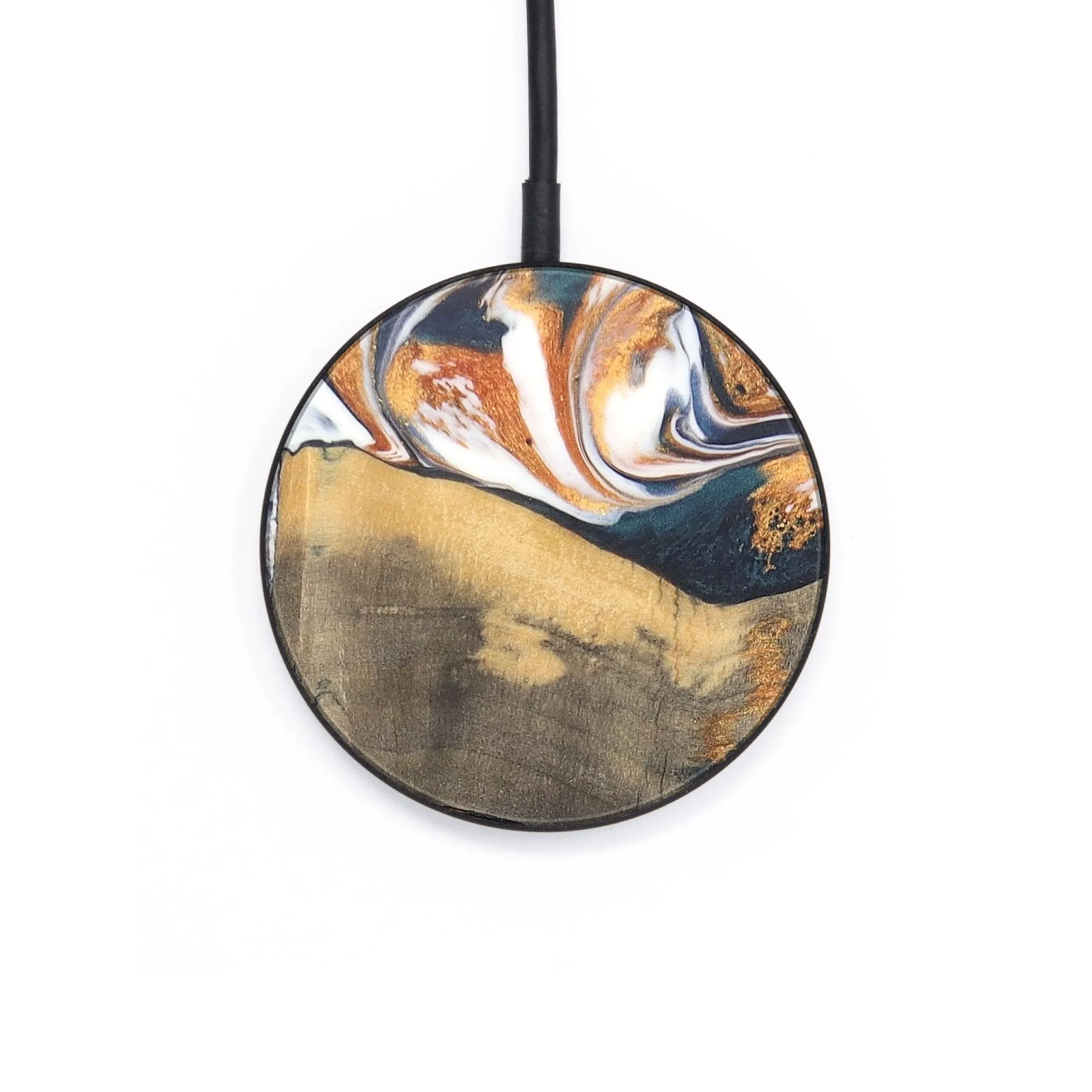 Circle Wood Resin Wireless Charger - Carroll (Teal & Gold, 687926)