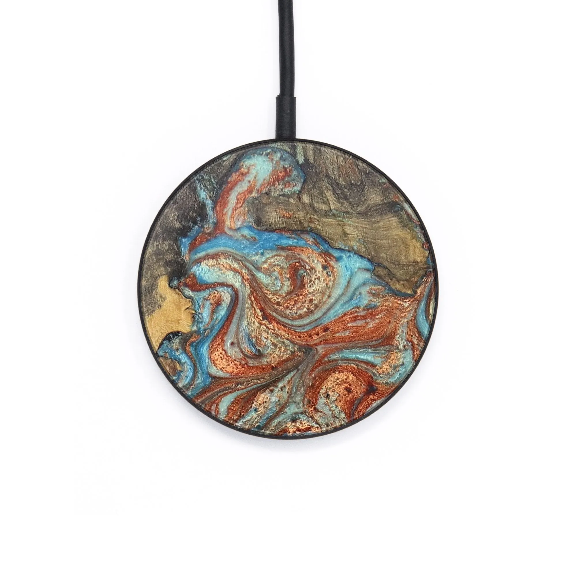 Circle Wood Resin Wireless Charger - Chelsey (Teal & Gold, 706789)