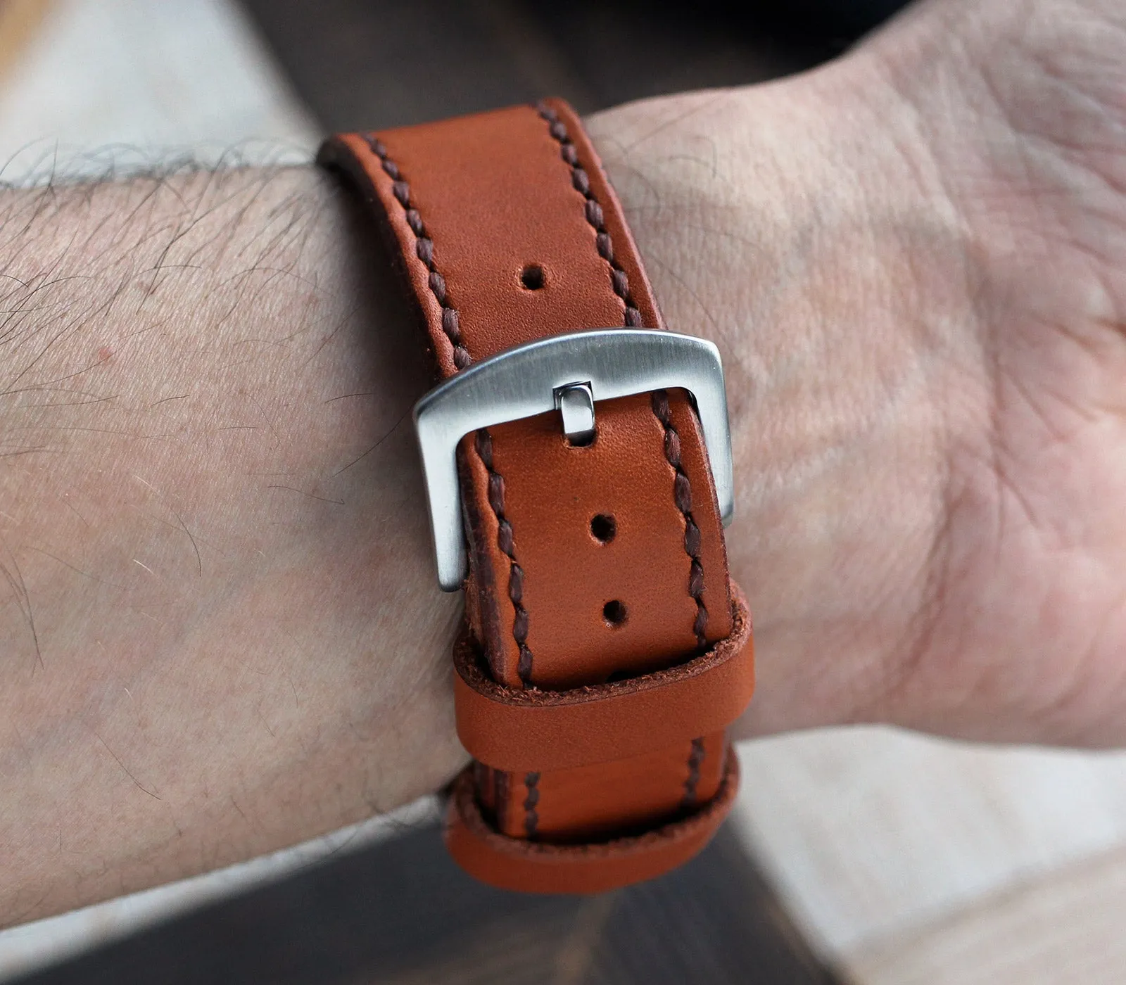 Custom Made Leather Watch Strap - Cognac