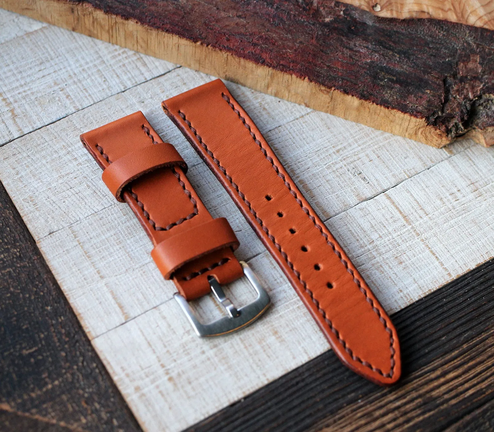 Custom Made Leather Watch Strap - Cognac