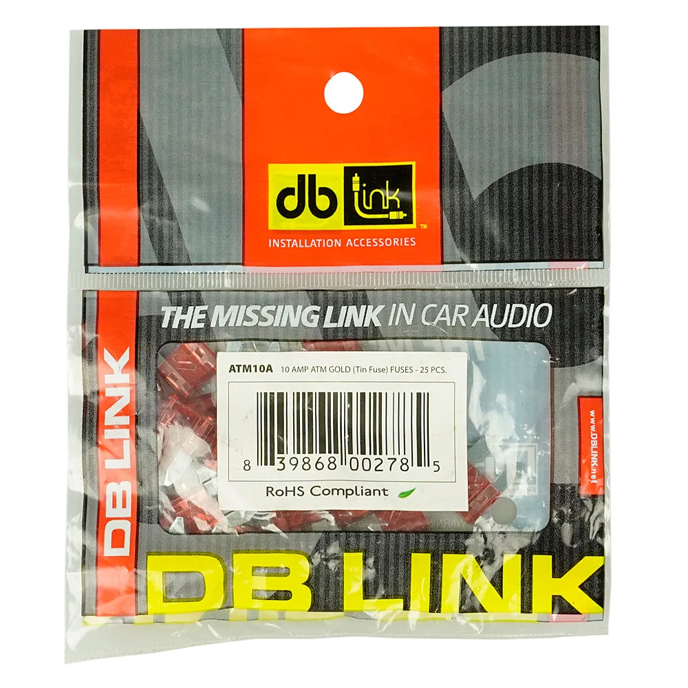 DB Link 10 Amp ATM Mini Fuse, 25-Pack of Fuses Great For Car/Marine Audio ATM10A